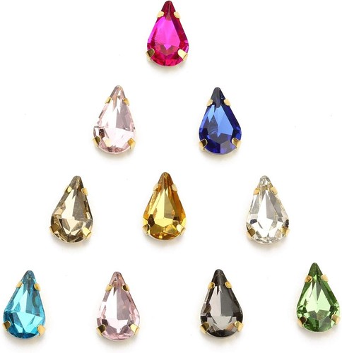 48PCS Cucire su Strass Goccia Oro Puntale Set Colore Misto Pera Cucito