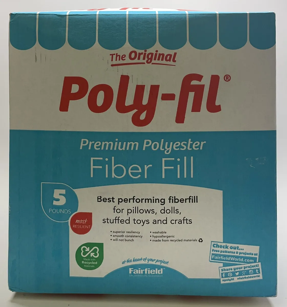Fairfield PF-5Poly-Fil Premium Polyester Fiberfill, White - 5lbs