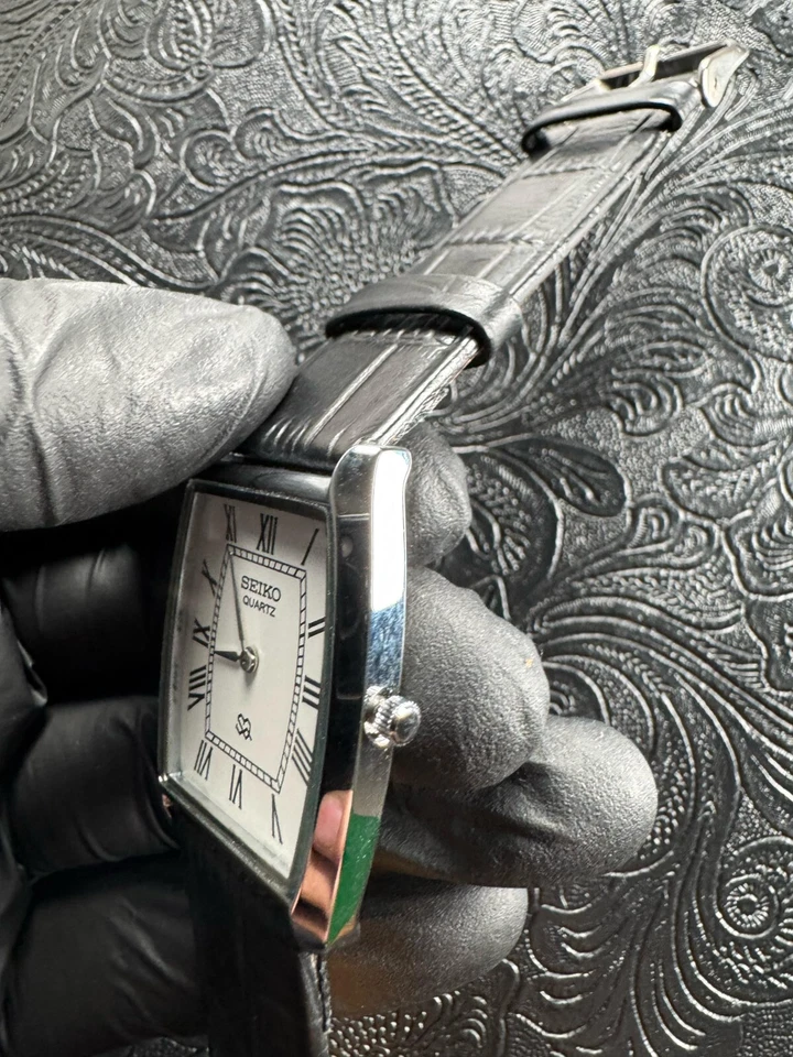 БЕЛЫЙ циферблат серебряный чехол винтажный Seiko тонкий кварцевые мужские наручные часы - Изображение 3 из 4