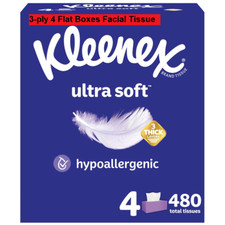 2Pck Kleenex Ultra Softness Facial Tissues 3 Ply 4 Flat Boxes 120 Pieces per Box