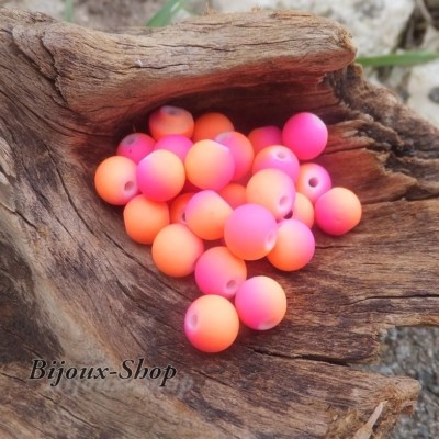 50 Perlen Aus Böhmen 8 MM Wirkung Gummiert (Fuchsia & Orange)