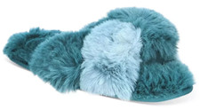 Jenni Women  s Slippers Size S 5-6 Faux-Fur Slides Sandals PLUSH Teal Blue FUL819