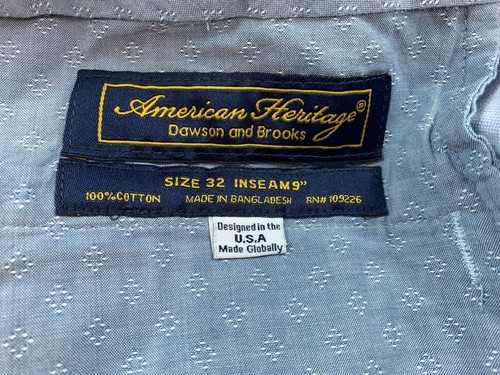 American Heritage Dawson and Brooks Men's 32 Flat Front Shorts Blue Cotton NWT - Picture 7 of 7