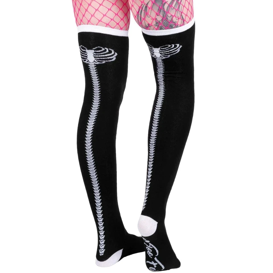 Calcetines hasta el muslo Too Fast Heartbone Spine ropa alternativa para mujer Foto 3 de 4