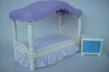 LITTLE TIKES MY SIZE DOLLHOUSE CANOPY BED with FITTED SHEET SKIRT & NIGHTSTAND