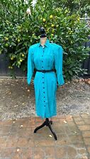 Vintage 80  s Choon Blue Dress Teal Medium