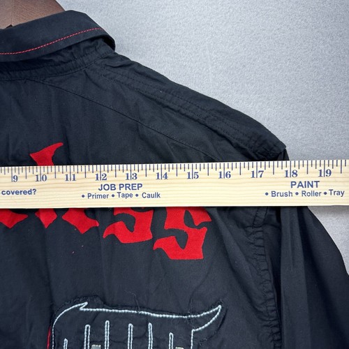 Y2K Attitude Gold “Fearless” Button Up Shirt Men’s L Biker Moto Edgy Retro - Picture 4 of 7