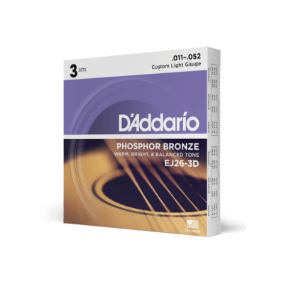 D'Addario EJ26-3D  3 sets of .011-.052 Phosphor Bronze Acoustic Guitar Strings