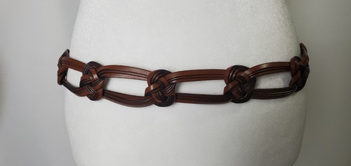 Vintage Leather Belt Womens 34 Ornate Medallion Buckle Knotted Western Boho Vtg - Picture 3 of 19