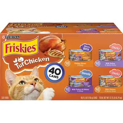 Purina Friskies 5.5 oz Canned Wet Cat Food - Chicken and Turkey Variety Pack, 40