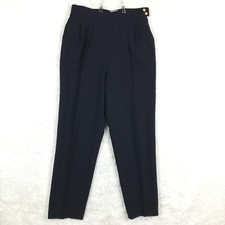 Vtg JH Collectibles Womens Pants Wool Trouser Pleated Front Navy Blue USA 14