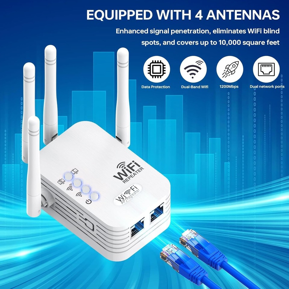 4G Versterker Repeater – 5 Banden 800/900/1800/2100/2600MHz – Voor 2G/3G/4G – Dekking Tot 350 M² – Incl. Antennes & Kabels