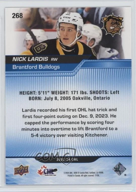 2023-24 Upper Deck CHL Blue Nick Lardis #268 - Image 2 of 2