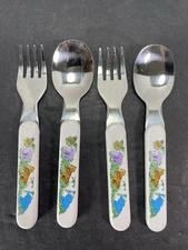 Vintage Children's Fork and Spoon Lot Of 2 Anacapa Zoo Animals line from 80’s