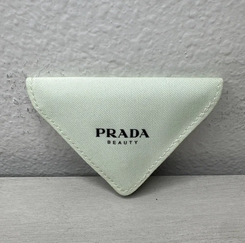 Miroir triangle portable Prada Beauty doré vert comme neuf pochette toile miroir de poche