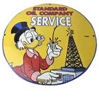 Vintage Standard Gasoline Sign - Gas Oil Pump Plate Porcelain Walt Disney Sign