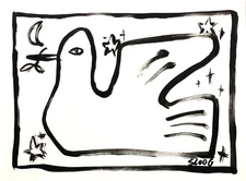 SLOOG Original Art Unique Expressionism Wall Art on Paper 9x12 Peace Dove B&W