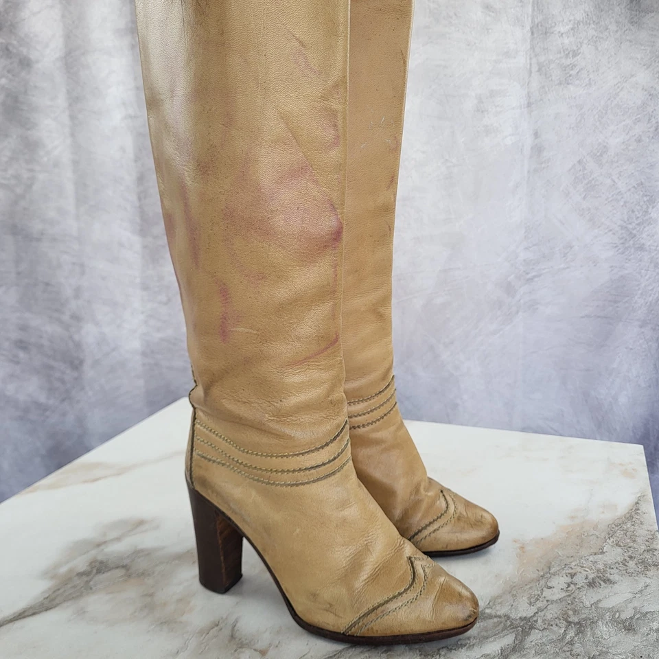 Botas de latón vintage años 70 ITALIA hasta la rodilla plátano tostado botas para mujer 8/38 Foto 4 de 4