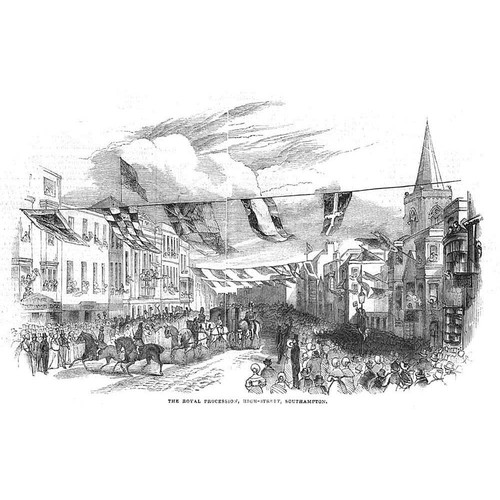 SOUTHAMPTON Royal Procession in the High Street - Antique Print 1843
