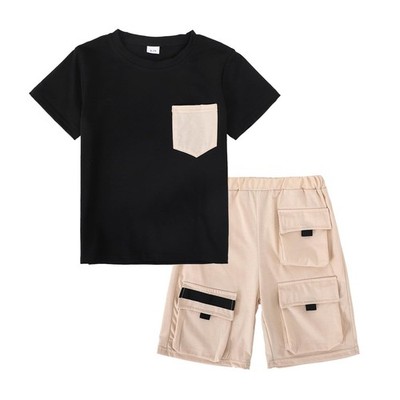 Tween Boys Clothes Kids Summer Short Sleeve Shirt Top + Cargo Shorts 2 Pieces...