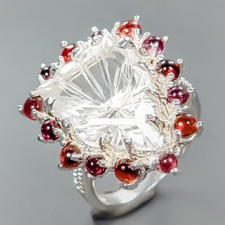 Antique 18 ct Natural Quartz Ring 925 Sterling Silver Size 8 /R427857