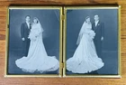 VTG 1940s 1950s DOUBLE WEDDING PORTRAIT PHOTOS w FRAME Black & White Bride Groom