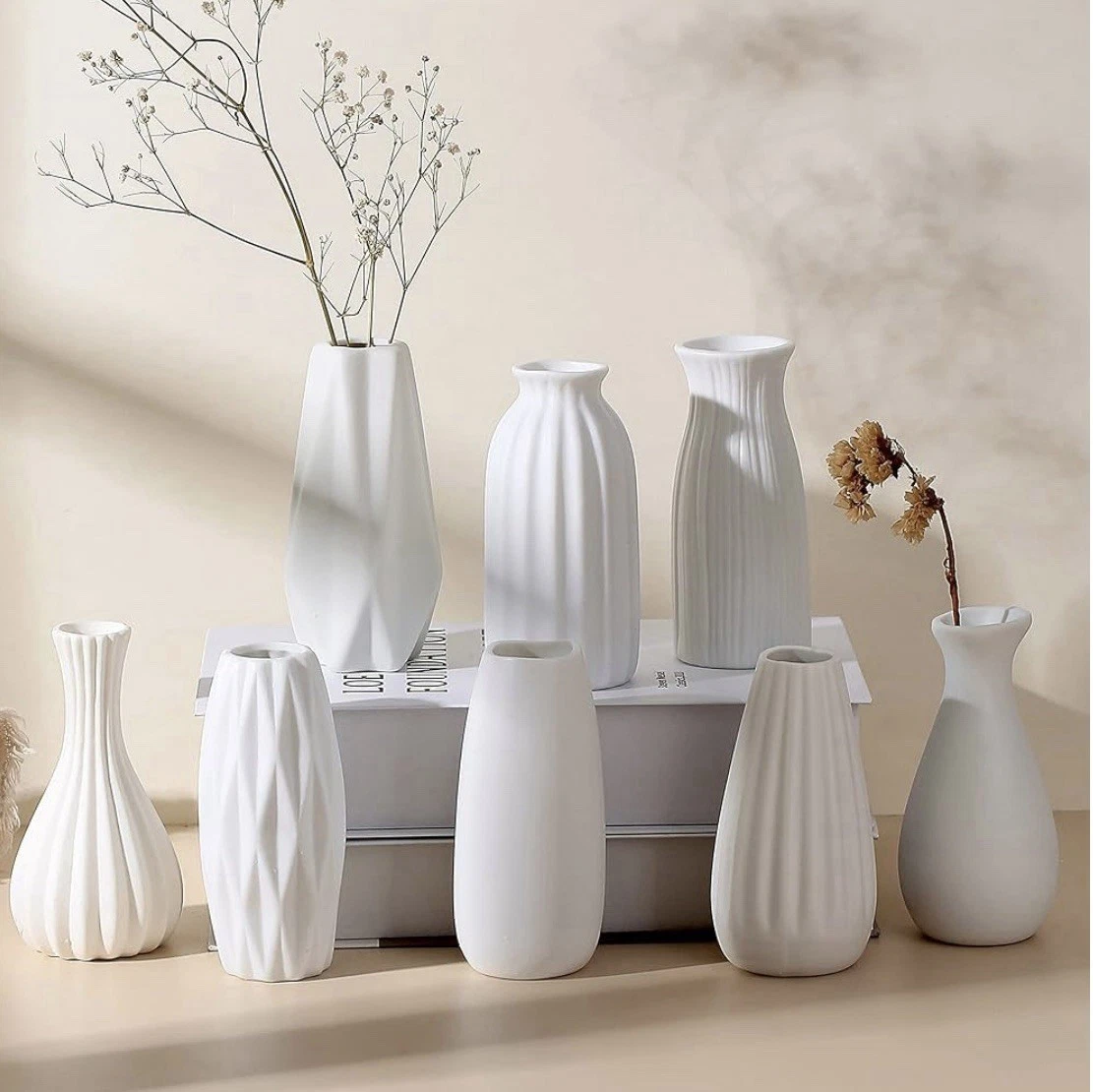 5'' White Ceramic Bud Vases Set of 8, Boho Japandi, in Bulk, Matte White