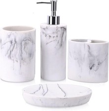ZCCZ Bathroom Accessory Set, 4 Pcs Marble Look Bathroom Vanity Countertop Bathro