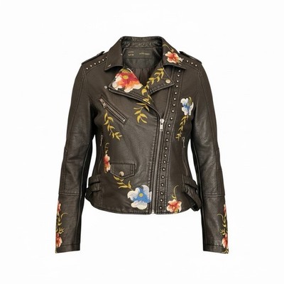 AFTF Basic Outerwear Embroided Womens Leather Jacket Size XL