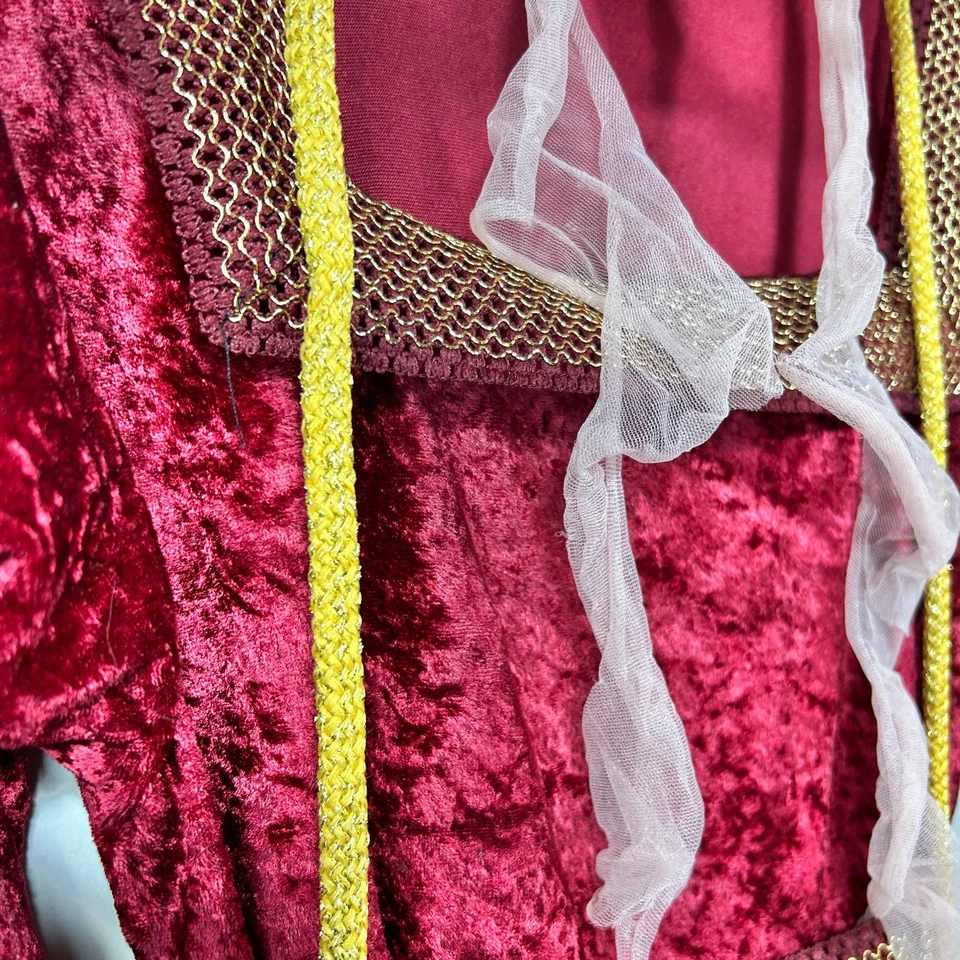 Renaissance Gown Burgundy Gold Velveteen 4pc Ladies Shakespearean Dress One Size - Image 4 of 4