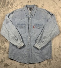 Vintage Warner Bros Looney Tunes Denim Long Sleeve Shirt Large 90s Pearl Snap