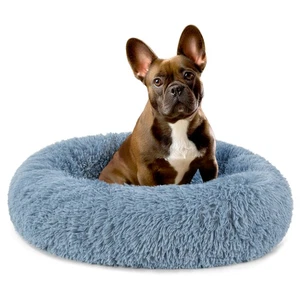 Calming Dog Bed Small Medium Dog Pet Round Donut Washable Fluffy Fur Cuddler