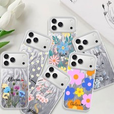 Flowers Tough Phone Case Custom Name Cover For iPhone 15 18 Pro Samsung S24 S25