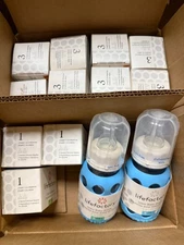 Lifefactory 2- Glass 4oz. Baby Bottles & Nipple lot. 3 stg1 8 stg3