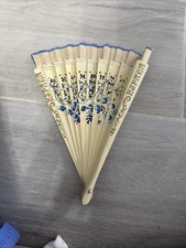 Vintage Spanish Hand Fan - Hand Painted Floral Wood  Fabric - Made in Spain