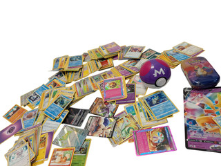 Large Bundle of Mixed Pokémon Cards with Tins and Pokéball Case Toy Collectable