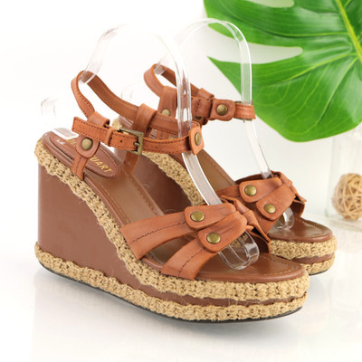 Colin Stuart Womens Sandals Size 8.5 Brown Leather Platfrom Wedge Studded Shoes