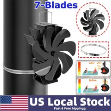 New 7-Blades Wood Stove Fan w/Hose Clamp Pipe Heat Fireplace Powered Stove Fans