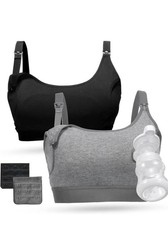 Momcozy 2-Pack Pumping  Nursing Bra Hands-Free All Day Wear L Black/Gray - NWT