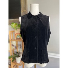 Vintage 90s Black Velvet Vest Button Down Collared Size Medium