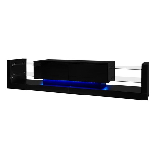 180cm TV Lowboard Schrank mit LED Beleuchtung Fernsehschrank Hochglanz Schwarz - Bild 16 von 17