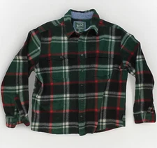 Woolrich Wool Plaid Shirt Jacket Mens L Green Black Red Button Up Lined Shacket