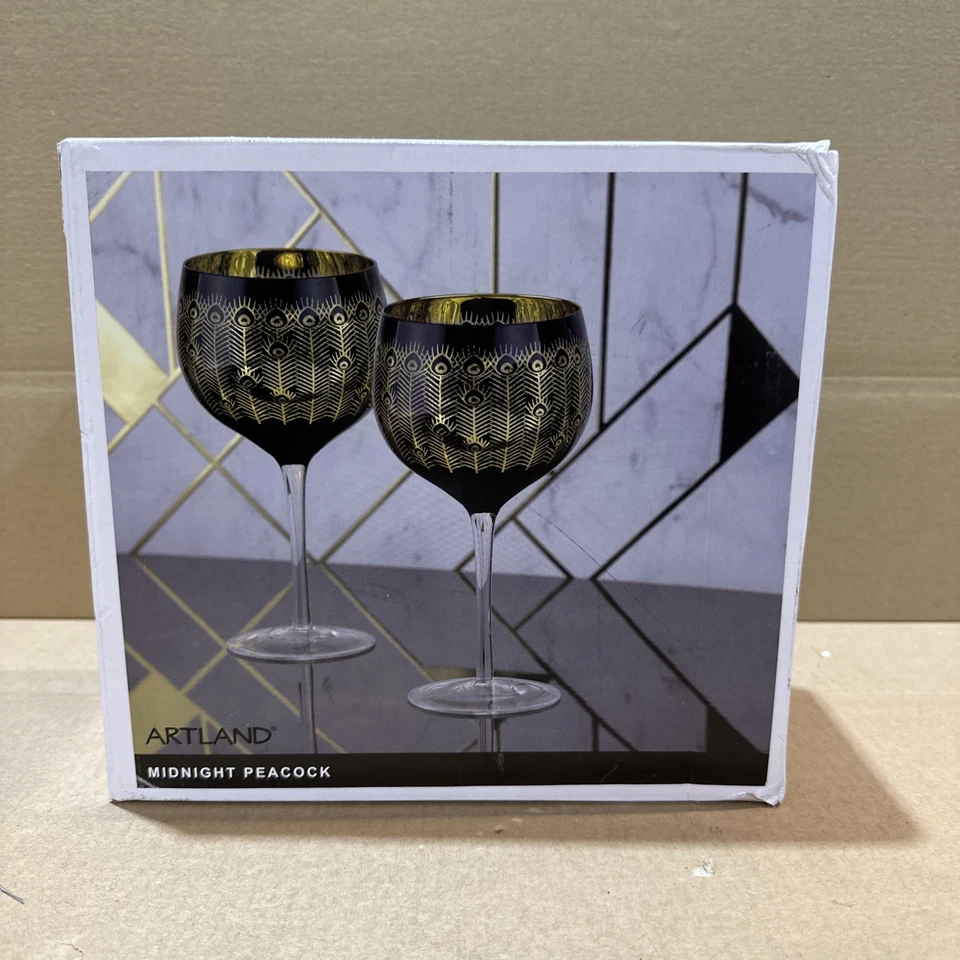 Artland Set of 2 Midnight Peacock Gin Glasses - New Sealed In Box - Free Postage - Image 2 of 2