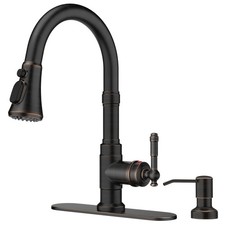 Vintage Kitchen Faucet with Soap Dispenser and Pull Down Sprayer, High Arc Si...