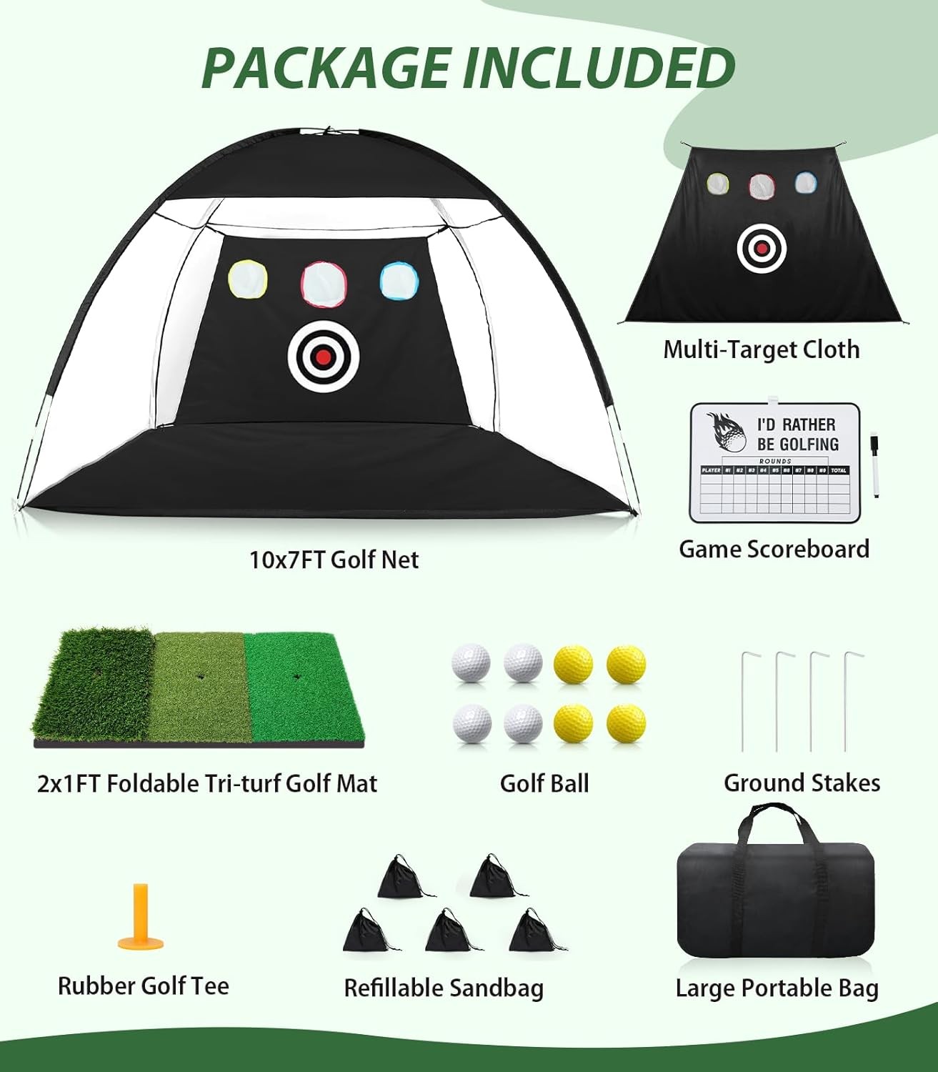 10x7ft Golf Net Golf Hitting Aid with Mat Practice Nets for Driving Real Balls