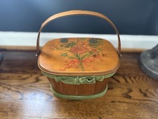 1970 s Vintage Caro-Nan Style Basket Purse with Flower Bouquet Green Velvet