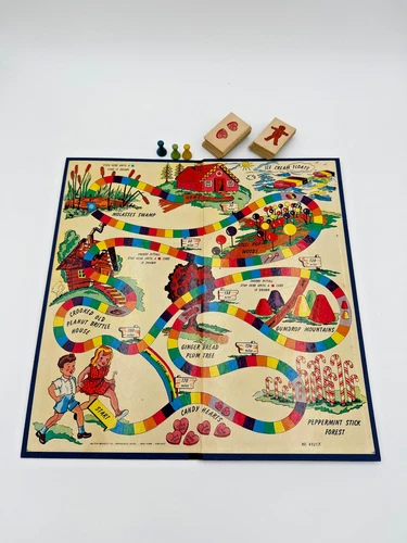 VINTAGE MILTON BRADLEY CANDY LAND CHILDREN'S BOARD GAME WOOD PAWNS CARDS FANTASY