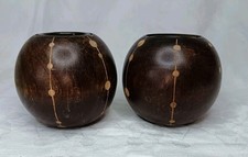 Pair of Hand Carved Wooden Tealight Holders – Dark Wood Rustic Candle Holders
