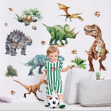 Dinosaur Wall Decals, Large Dino Wall Stickers Volcano Tropical Plants Cactus Pe