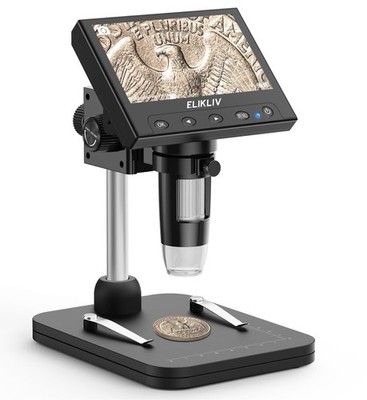 Elikliv EDM4 4.3  Coin Microscope LCD Digital Microscope 1000X PC View - Black